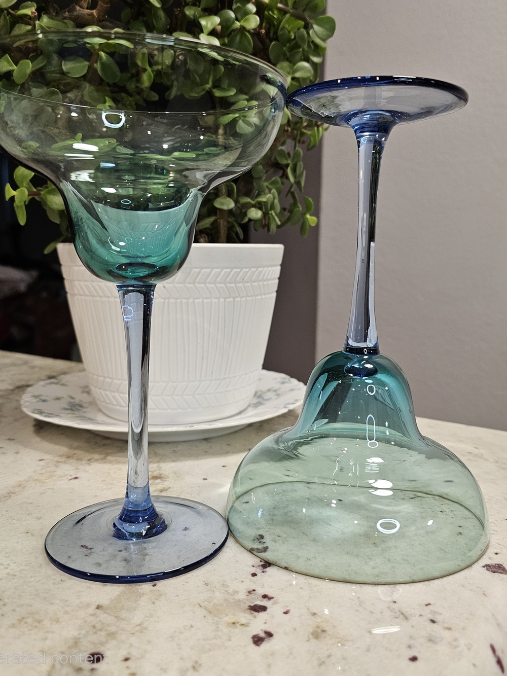 Handblown Margarita Glasses Teal-Blue Cocktail Glasses Drinking Stemware Barware